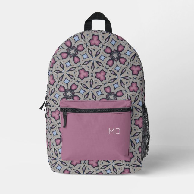 Cute Pink Mandala Pattern Monogram Initials Printed Backpack (Front)