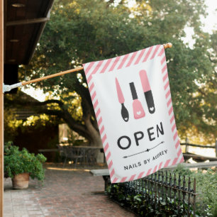 Cute Pink Manicurist Nail Artist Open House Flag