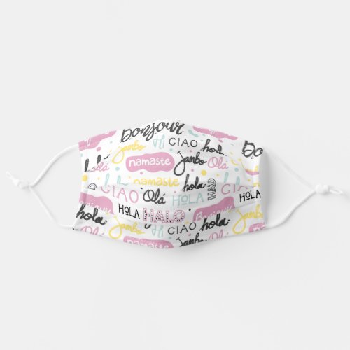 Cute Pink Many Language Hello Pattern Adult Cloth Face Mask