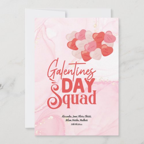 Cute Pink Marble Glitter Galentines Day Invitation