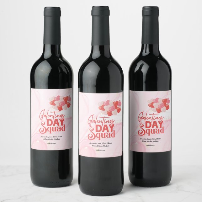 Cute Pink Marble Glitter Galentine's Day Wine Label (Bottles)