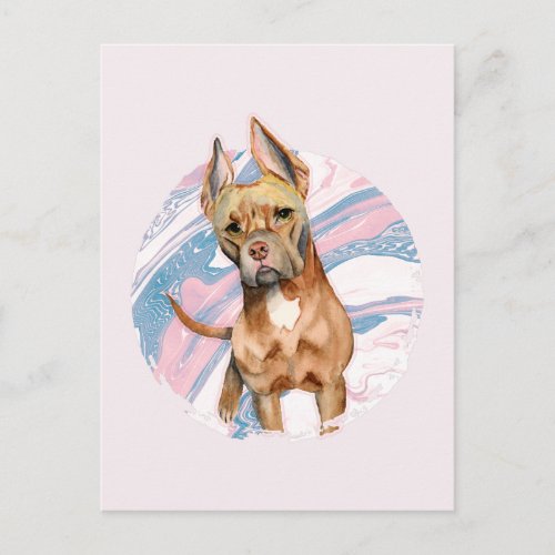 Cute Pink Marble Watercolor Pitbull Dog Postcard