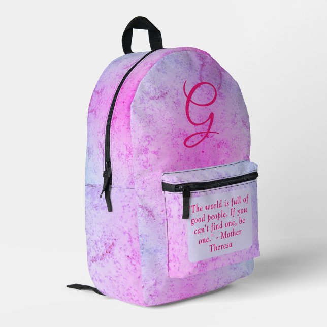 Cute Pink Marble with Text Printed Backpack (Creator Uploaded)