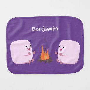 Cute pink marshmallows by camp fire cartoon baby burp cloth