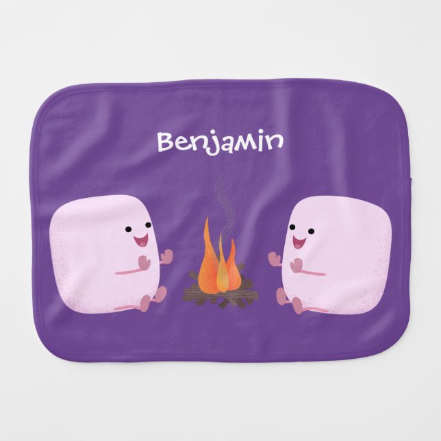 Cute pink marshmallows by camp fire cartoon baby burp cloth (Front Horizontal)