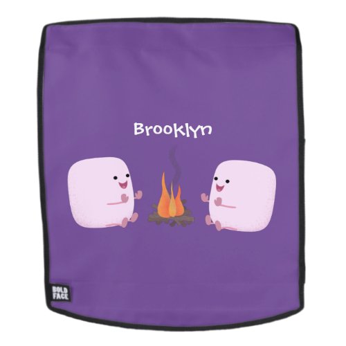 Cute pink marshmallows by camp fire cartoon backpack