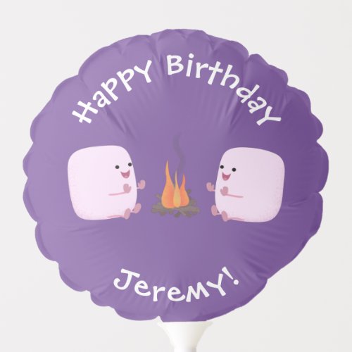 Cute pink marshmallows by camp fire cartoon balloon