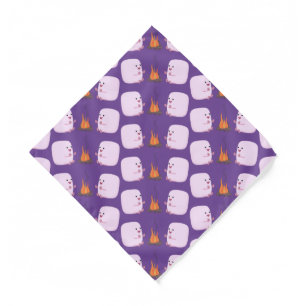 Cute pink marshmallows by camp fire cartoon  bandana