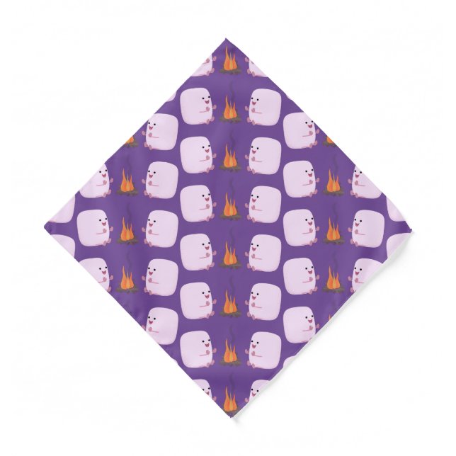 Cute pink marshmallows by camp fire cartoon  bandana (Front)