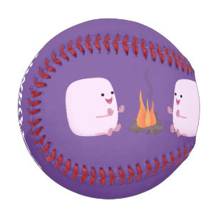 Cute pink marshmallows by camp fire cartoon baseball