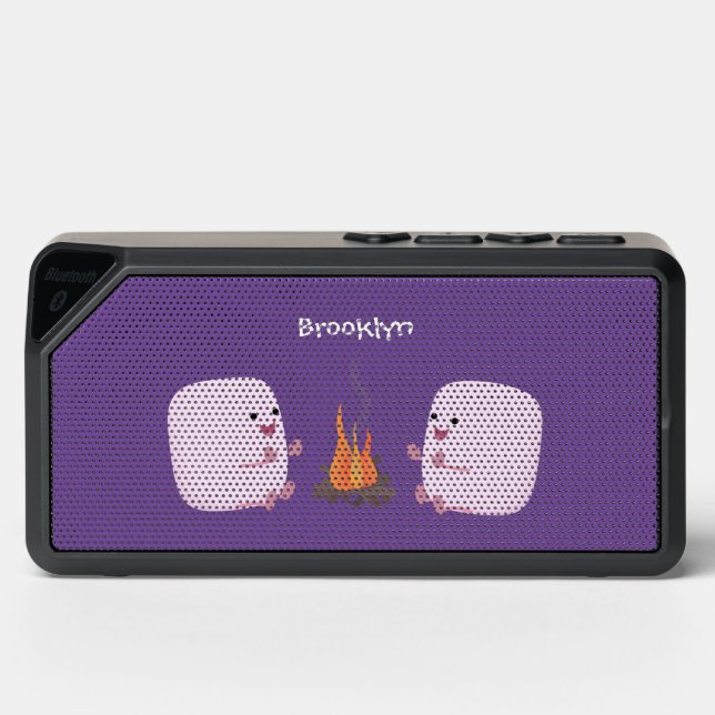 Cute pink marshmallows by camp fire cartoon bluetooth speaker (Front)