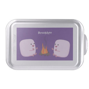 Cute pink marshmallows by camp fire cartoon cake pan