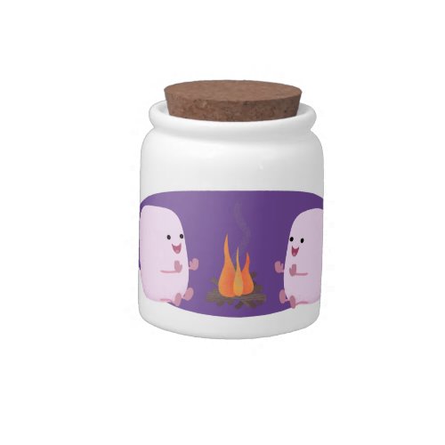 Cute pink marshmallows by camp fire cartoon candy jar