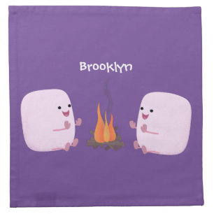 Cute pink marshmallows by camp fire cartoon cloth napkin