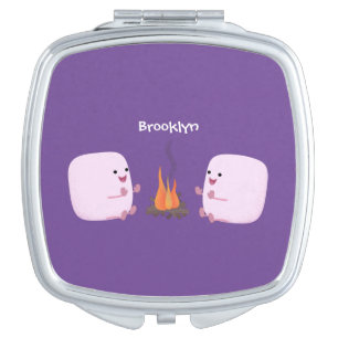 Cute pink marshmallows by camp fire cartoon compact mirror