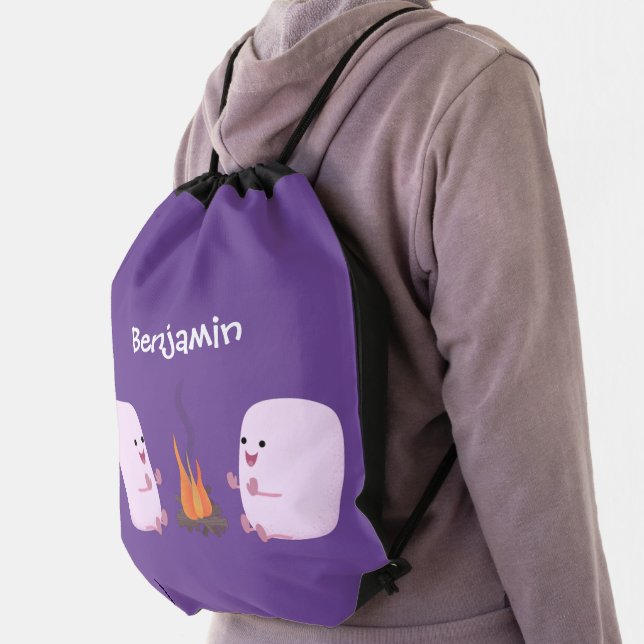 Cute pink marshmallows by camp fire cartoon drawstring bag (Insitu)