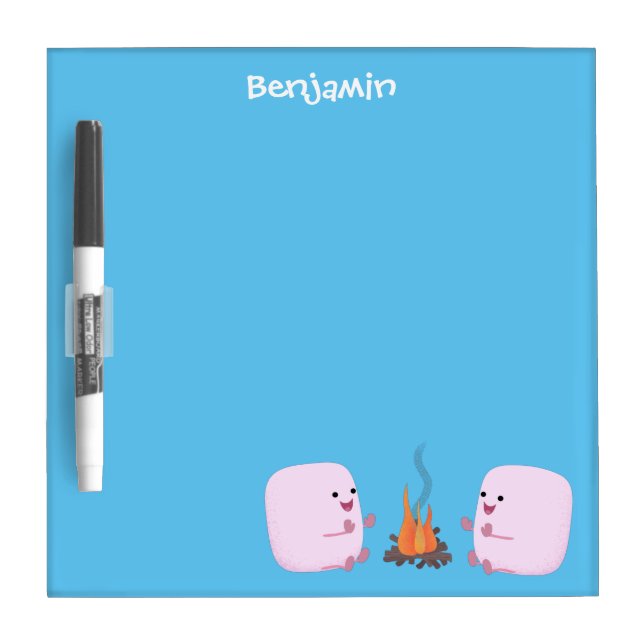 Cute pink marshmallows by camp fire cartoon dry erase board (Front)