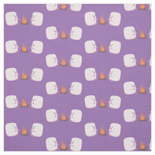 Cute pink marshmallows by camp fire cartoon fabric
