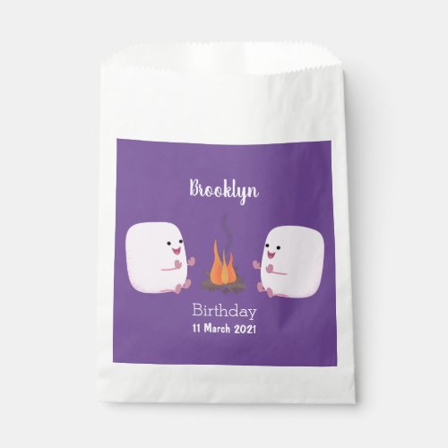 Cute pink marshmallows by camp fire cartoon favor bag
