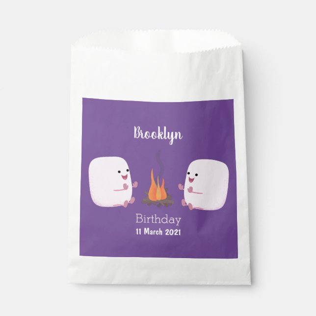 Cute pink marshmallows by camp fire cartoon favor bag (Front)