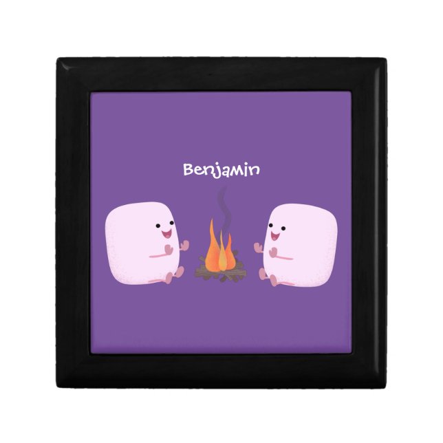 Cute pink marshmallows by camp fire cartoon gift box (Front)