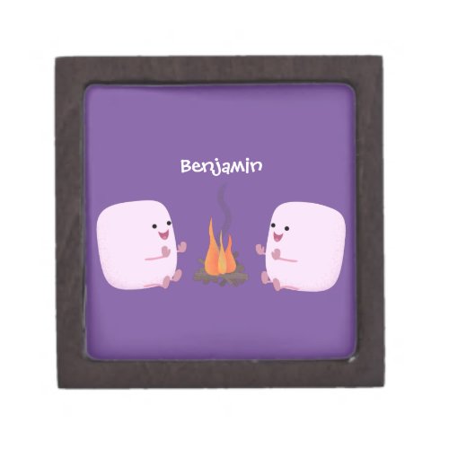 Cute pink marshmallows by camp fire cartoon gift box