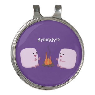 Cute pink marshmallows by camp fire cartoon golf hat clip