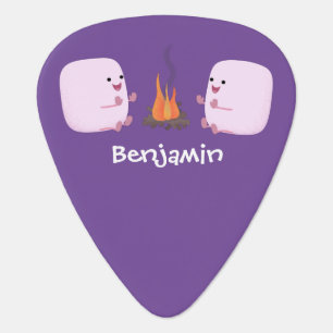 Cute pink marshmallows by camp fire cartoon guitar pick
