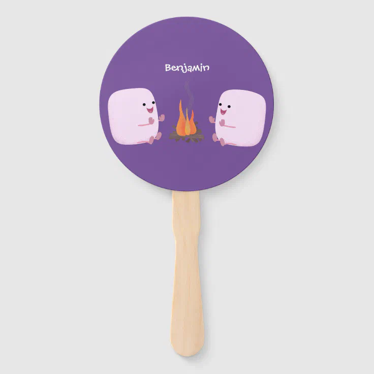 Cute pink marshmallows by camp fire cartoon hand fan | Zazzle Cute pink marshmallows by camp fire cartoon hand fan | Zazzle