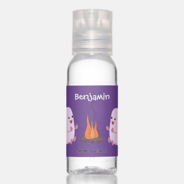 Cute pink marshmallows by camp fire cartoon hand sanitizer (Front)