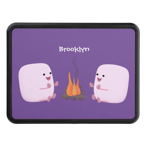 Cute pink marshmallows by camp fire cartoon hitch cover