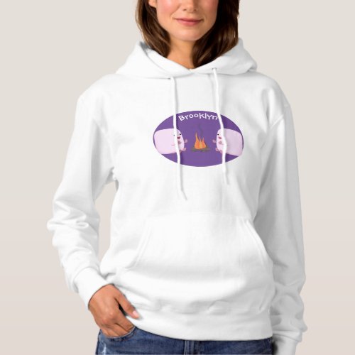 Cute pink marshmallows by camp fire cartoon hoodie