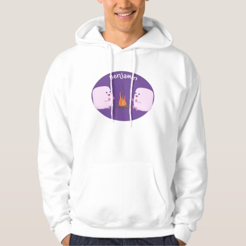 Cute pink marshmallows by camp fire cartoon hoodie