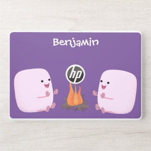 Cute pink marshmallows by camp fire cartoon HP laptop skin