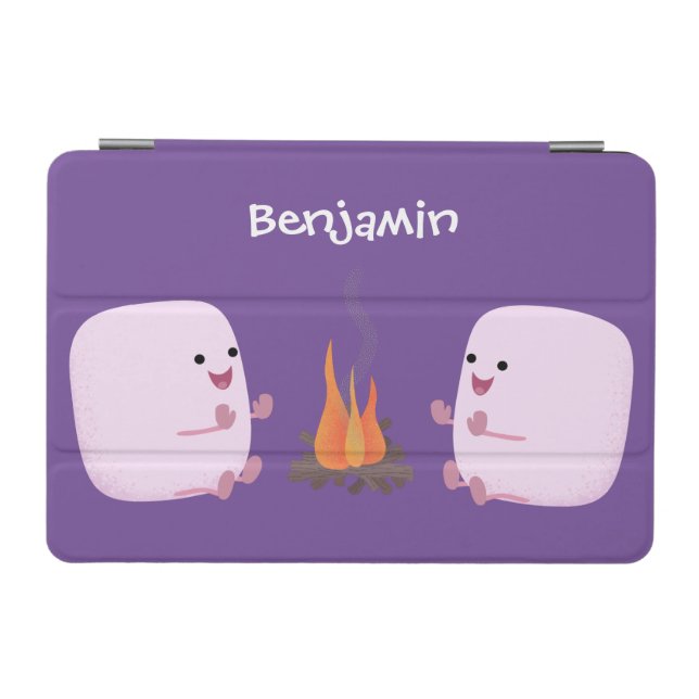 Cute pink marshmallows by camp fire cartoon iPad mini cover (Horizontal)