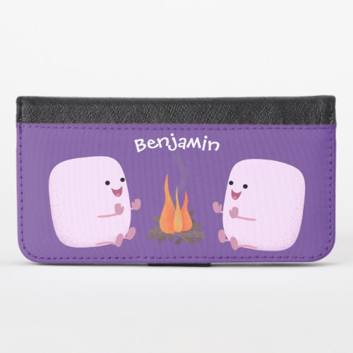 Cute pink marshmallows by camp fire cartoon iPhone x wallet case