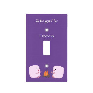 Cute pink marshmallows by camp fire cartoon light switch cover