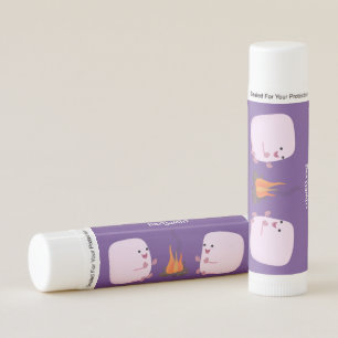 Cute pink marshmallows by camp fire cartoon lip balm