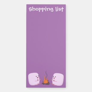 Cute pink marshmallows by camp fire cartoon magnetic notepad