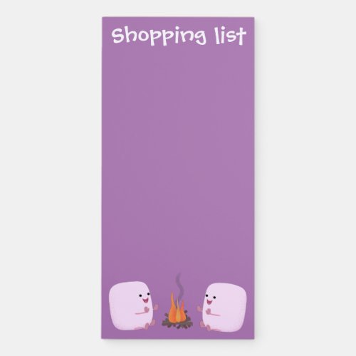 Cute pink marshmallows by camp fire cartoon magnetic notepad