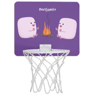Cute pink marshmallows by camp fire cartoon mini basketball hoop