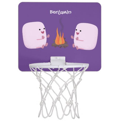 Cute pink marshmallows by camp fire cartoon mini basketball hoop