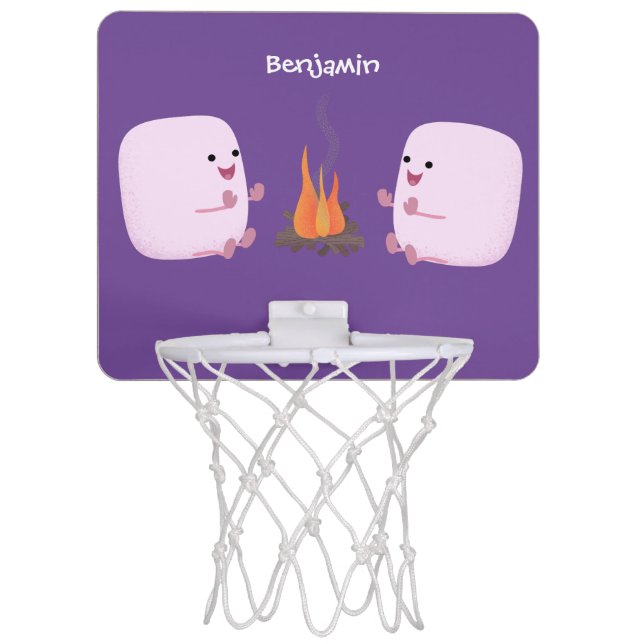 Cute pink marshmallows by camp fire cartoon mini basketball hoop (Front)
