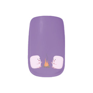 Cute pink marshmallows by camp fire cartoon minx nail art