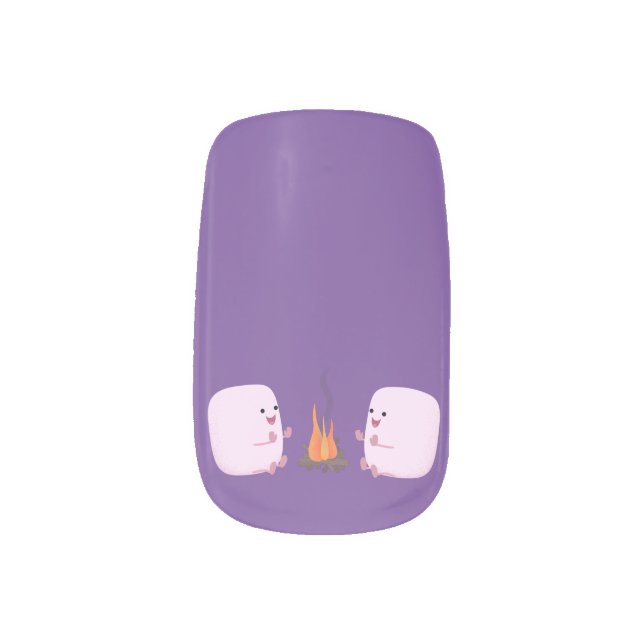 Cute pink marshmallows by camp fire cartoon minx nail art (Left Thumb)
