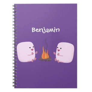 Cute pink marshmallows by camp fire cartoon notebook