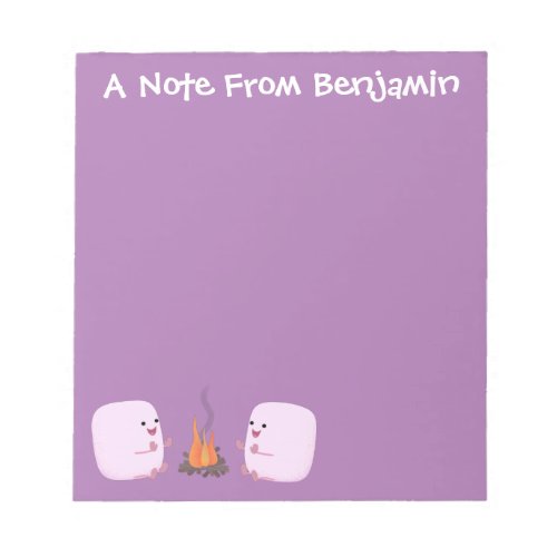 Cute pink marshmallows by camp fire cartoon notepad