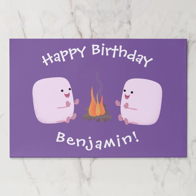 Cute pink marshmallows by camp fire cartoon paper pad (Front)