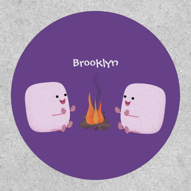 Cute pink marshmallows by camp fire cartoon patch (Front)