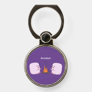 Cute pink marshmallows by camp fire cartoon phone ring stand